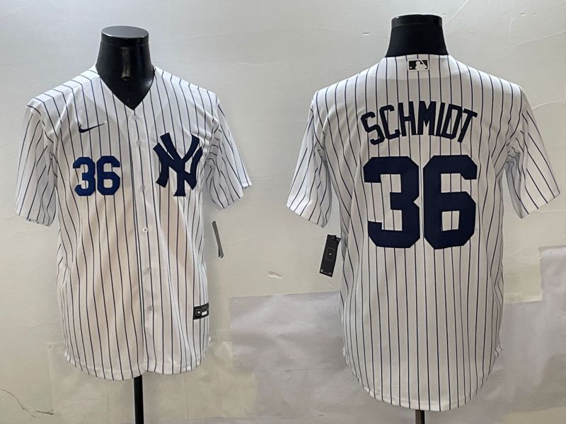 Men New York Yankees #36 Schmidt White Stripe Game 2025 Nike MLB Jersey style 3